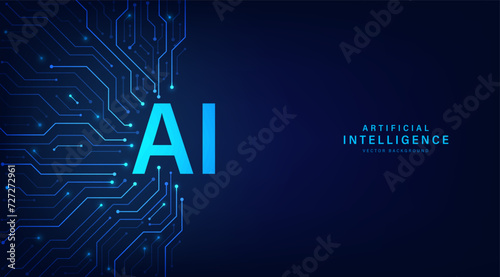 Artificial intelligence abstract background futuristic Hitech style, Technology concept design, Machine learning and generate by chip, Vector illustration for banner and web template. photo