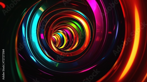 An abstract digital art piece featuring a vibrant neon light tunnel creating a visual effect of a swirling vortex.