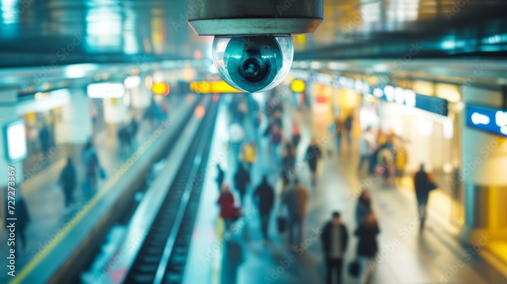 Security Camera Overlooking Busy Subway Platform Security Camera Overlooking Busy Subway Platform