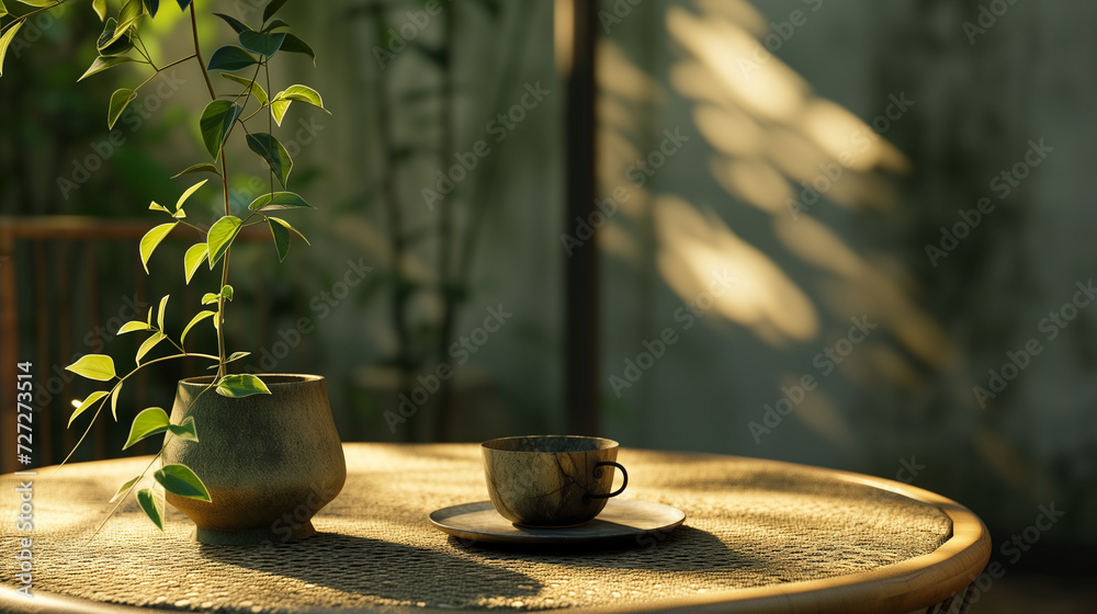 A cup of coffee on a table in a cafe, outdoor A cup of coffee on a table in a cafe, outdoor