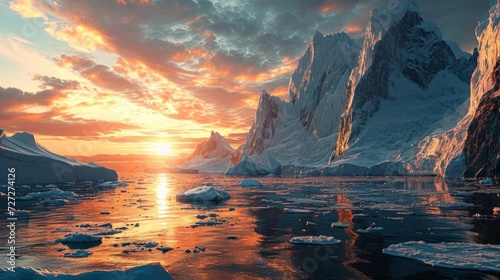 Frozen solitude  twilight s glow  towering ice formations  subtle hues  ultra-realistic Antarctic twiligh Generative AI