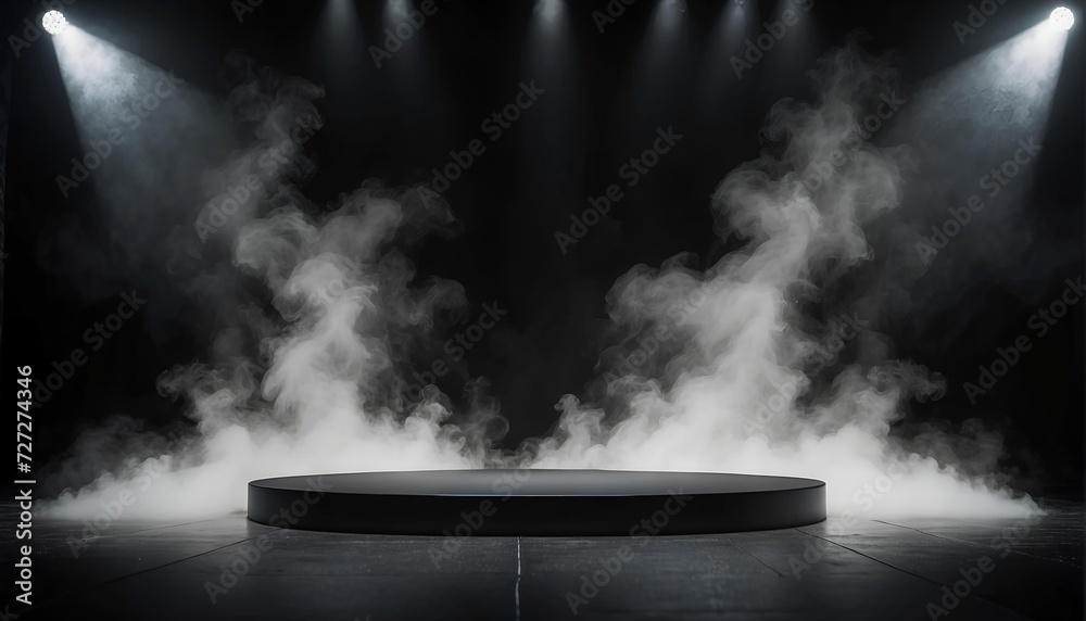 empty product display podium with spotlight  in the studio . dark smoky background , platform , stage , stand , pedestal ,award , showcase , presentation , mockup 