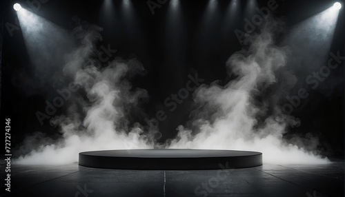 empty product display podium with spotlight in the studio . dark smoky background , platform , stage , stand , pedestal ,award , showcase , presentation , mockup 