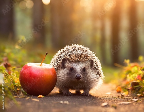 Wallpaper Mural Cute hedgehog with a red apple in the the forest Torontodigital.ca