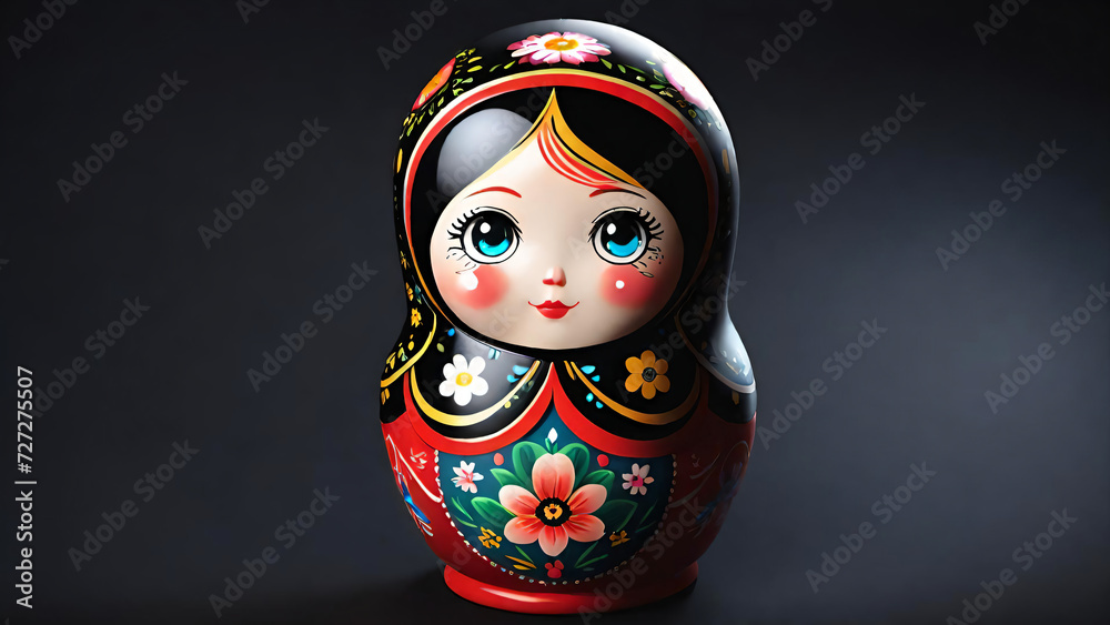 Colorful Russian matryoshka doll with black background
