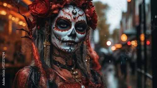 Woman With Makeup and Flowers in Her Hair, Halloween © Naqash