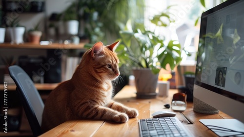 Cat eagerly participating in office activities, from meetings to breaks