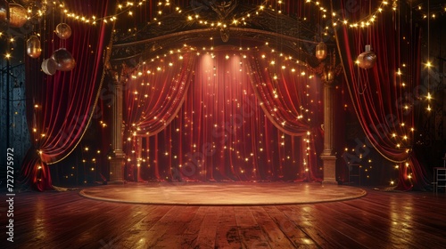 Hollywood-style event backdrop, red curtains, glamorous stage, and gold accents, suitable for entertainment-focused streams, Generative AI