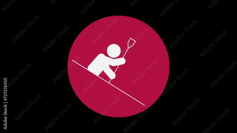 Pictograma de los Juegos Olímpicos en el centro con el deporte piragüismo en eslalon con alpha en un circulo rojo