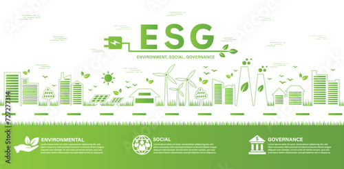 ESG concept icon for business and organization, Environment, Social, Governance and sustainability development concept. vector illustration, Infographic.