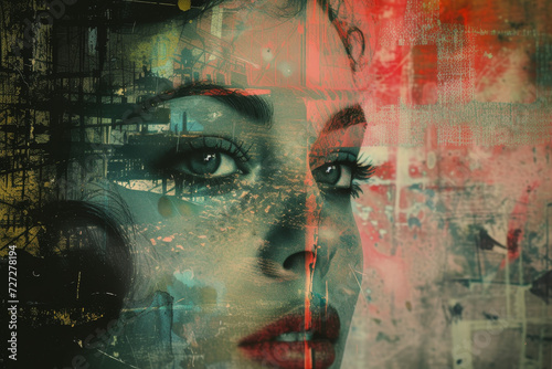 Surreal Female Portrait with Urban Overlay
A striking female gaze emerges from a surreal overlay of urban decay and vibrant abstract textures, creating a hauntingly beautiful portrait.
