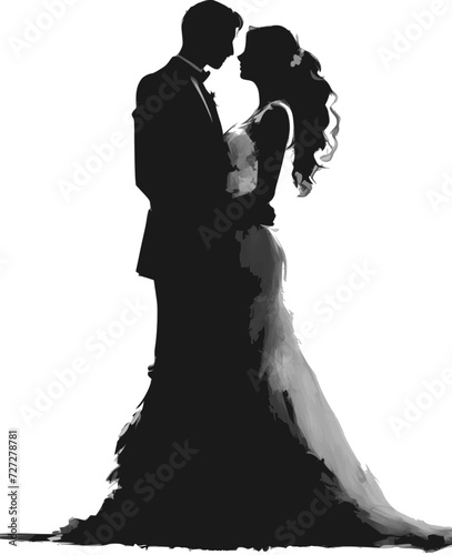 Wedding couple silhouette, bride and groom