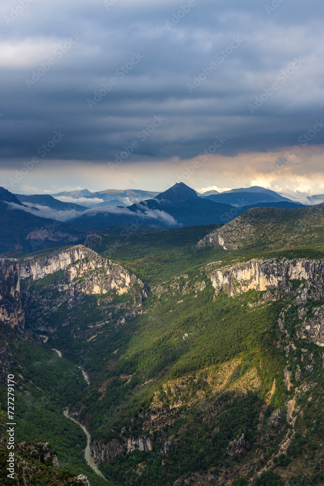 Mountain landscape width Canyon of Verdon River (Verdon Gorge) in Provence, France