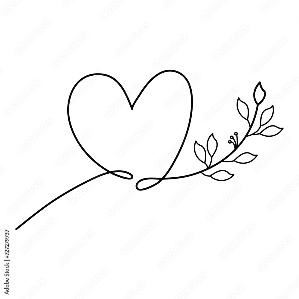 Heart shape Romantic symbol illustration continuous drawing single line art