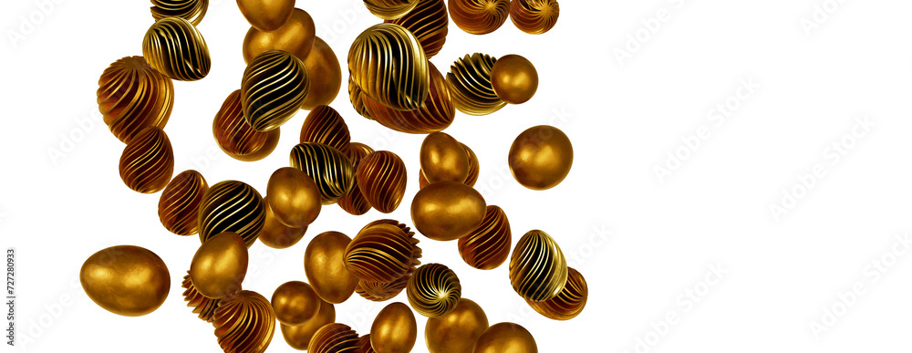 3d rendering of Easter elegant eggs with gold paint 3d rendering of Easter elegant eggs with gold paint