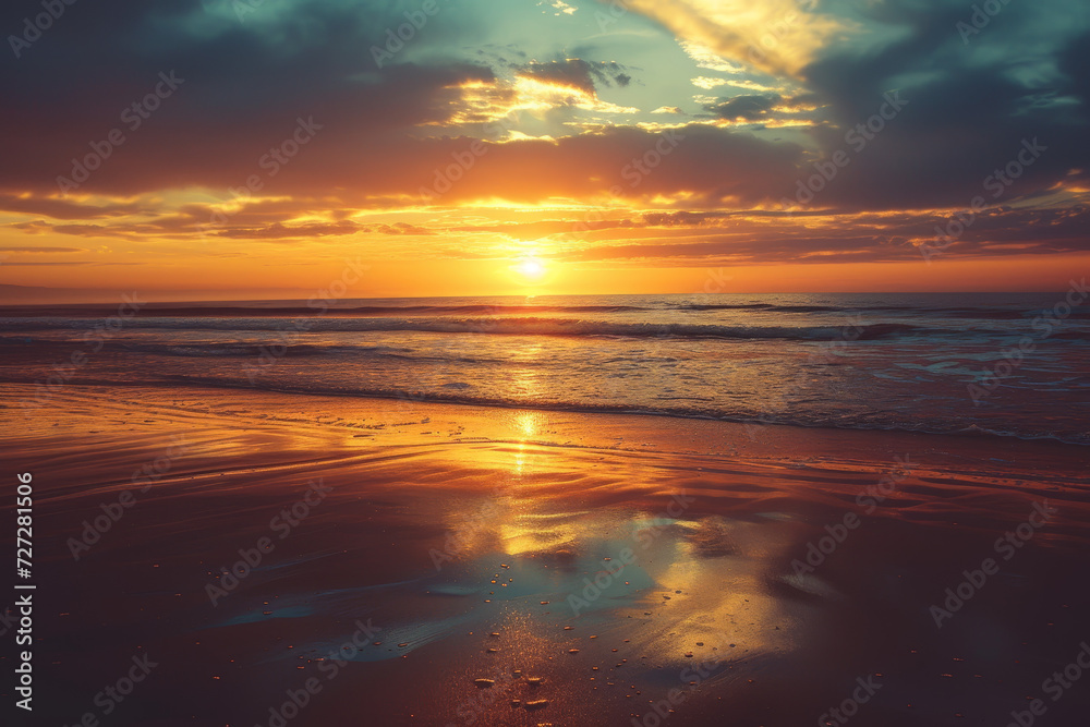 Sunset Reflections on a Serene Beach
