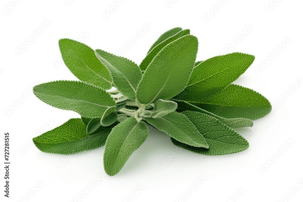Sage leaves isolated on white background  full depth of field