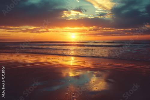 Sunset Reflections on a Serene Beach 