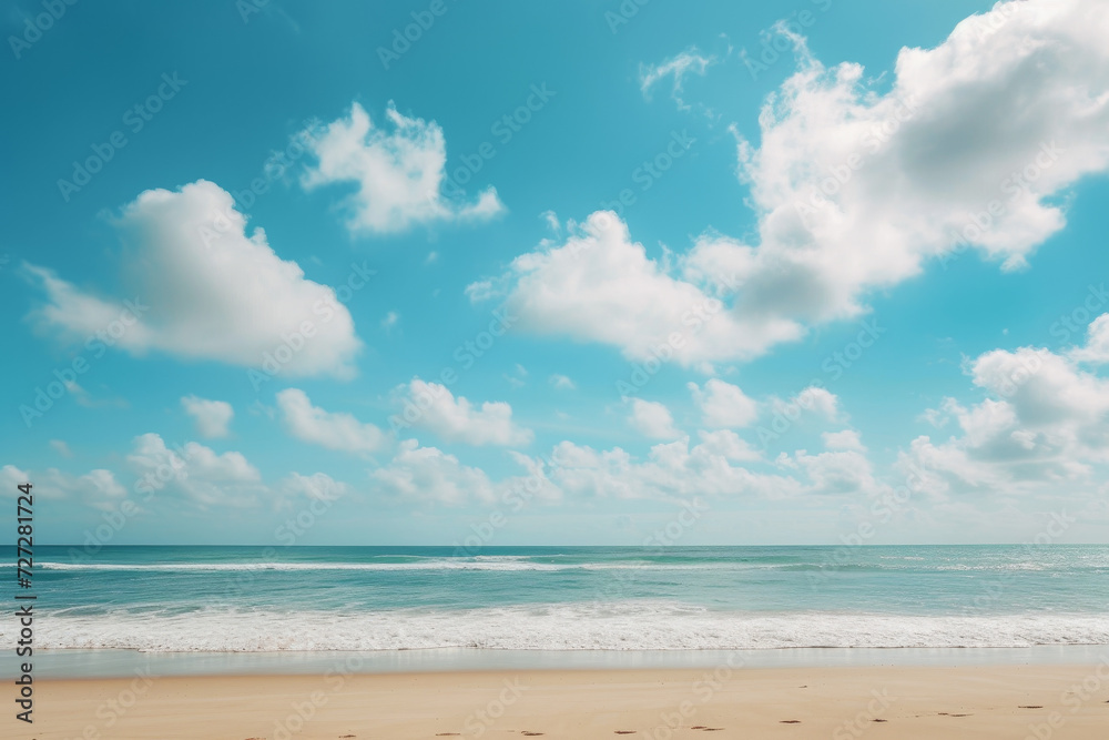 Idyllic Beach View with Blue Skies and Clouds
