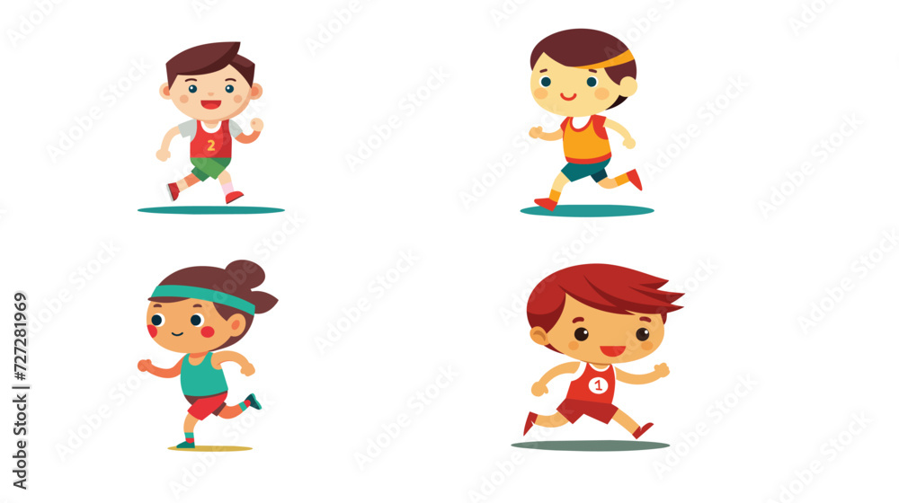 Group of Four Cartoon Kids Running