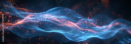 Big data analysis abstract background with glowing lines representing data rivers in motion.