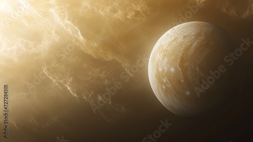 Realistic depiction of Venus, focusing on its cloud cover and surface from a unique angle Generative AI