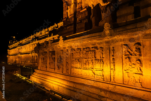 Night Time with Lightning - Tanjore Big Temple or Brihadeshwara Temple was built by King Raja Raja Cholan, Tamil Nadu. It is the very oldest & tallest temple in India. This is UNESCO's Heritage Site. photo