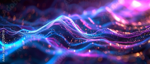 Futuristic circuit liquid hologram, with flowing electric patterns in luminous colors, reminiscent of a high-tech fluid circuitry. photo