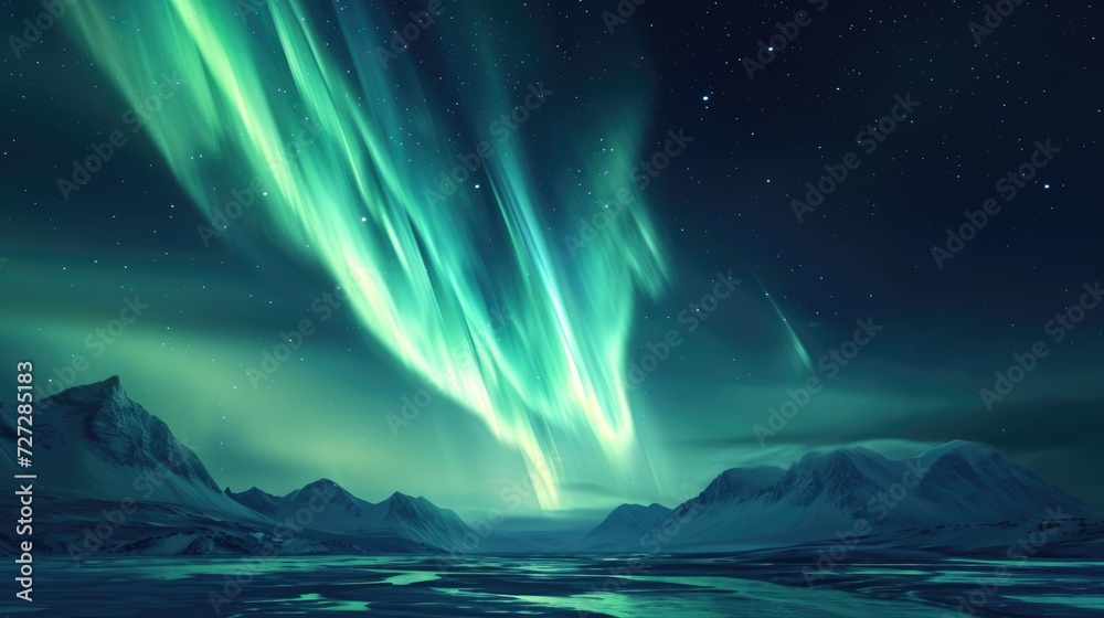 Beautiful night sky with colourful northern lights. Polar aurora, natural effect