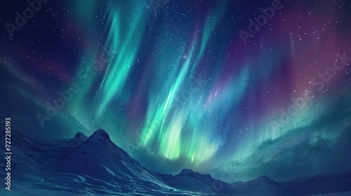 Beautiful night sky with colourful northern lights. Polar aurora, natural effect © eireenz