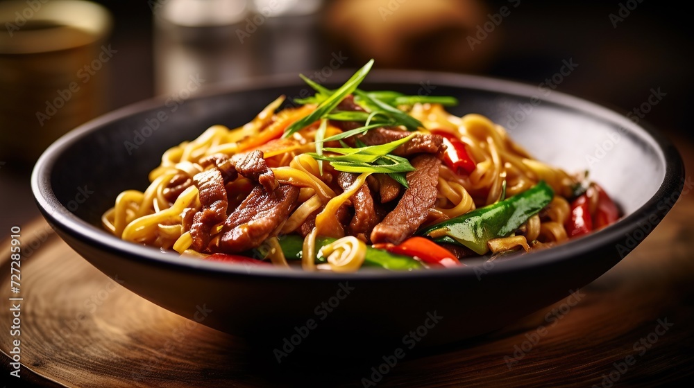 Stir noodles with vegetables and spices in the bowl. Stir noodles with vegetables and spices in the bowl.