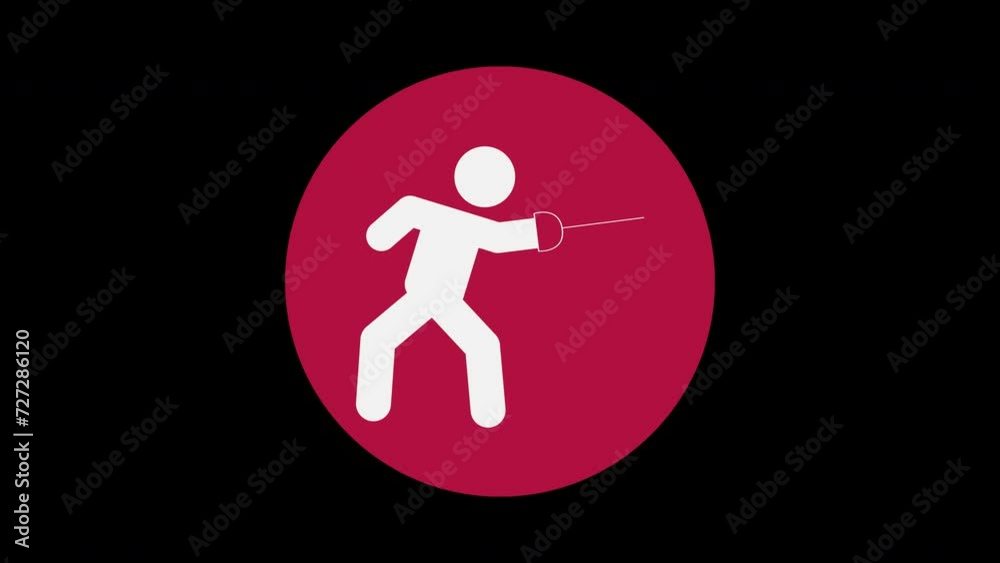 Pictograma de los Juegos Olímpicos en el centro con el deporte esgrima con alpha en un circulo rojo