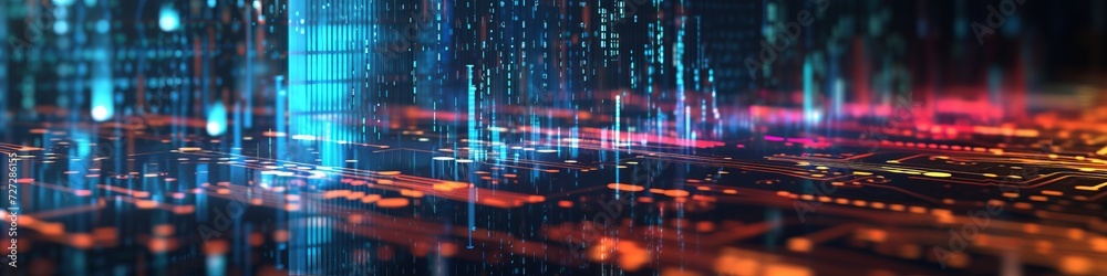 Visualizing a matrix of interconnected graphs, with 3D bar charts and line graphs overlapping in a multi-layered design, set against a dark, digital backdrop.