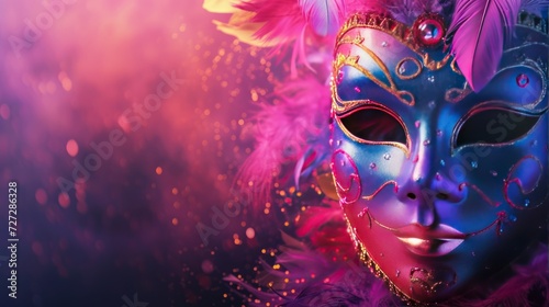 Colorful carnival celebration mask motif with empty space AI generated image