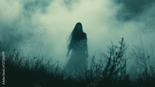 Mysterious silhouette of woman with horror smoke AI generated image