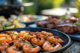 Grilled Shrimp and Steak Summer Barbecue, Outdoor Cooking Concept