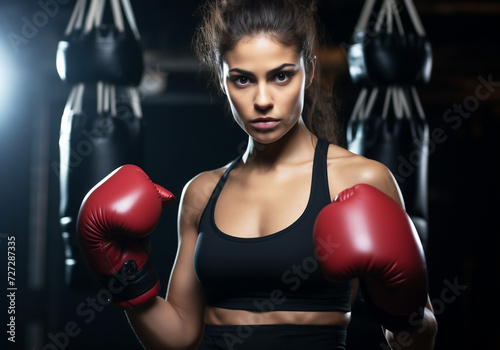 Woman playing kickboxing in sportswear. Sport and healthy life. AI generated © Alicina