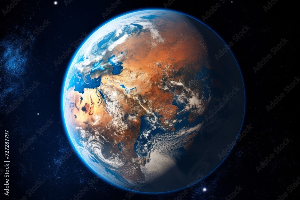 Close-up of planet with dark background, realistic detailed view of outer space exploration concept