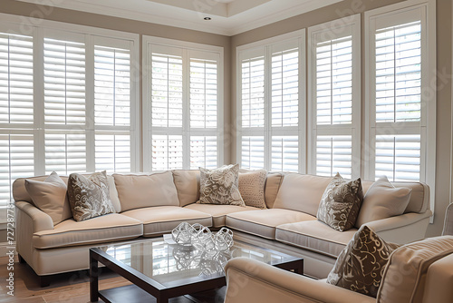 Plantation shutters, classic and versatile window treatments, feature adjustable louvers mounted on a solid frame, providing an elegant and functional solution that allows for precise control of light