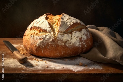 a mouthwatering loaf on rustic surface. Generative AI