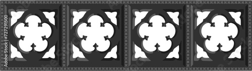 Gothic balustrade stylized drawing. Stone decorated wall illustration. Medieval ornamented railing; vector