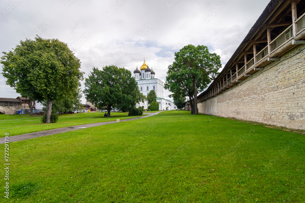 View of the Holy Trinity Cathedral on the territory of the Pskov Kremlin (Krom), Pskov, Russia