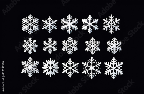set of icons white snowflakes on a black background  12 different pieces