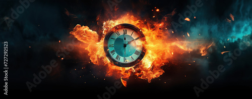 Clock on fire, hands distorted as time burns away aesthetic cover photo