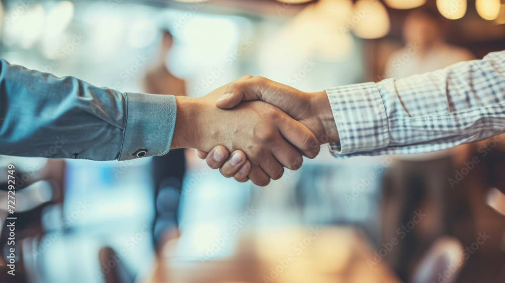 close-up of two individuals shaking hands, with a blurred background close-up of two individuals shaking hands, with a blurred background
