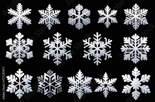 set of icons white snowflakes on a black background  12 different pieces