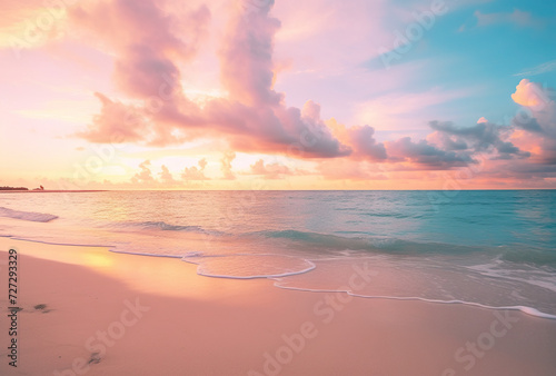 Panoramic Beach Landscape  Close-up Sea Sand  Tropical Sunset Sky  Calmness  Relaxation