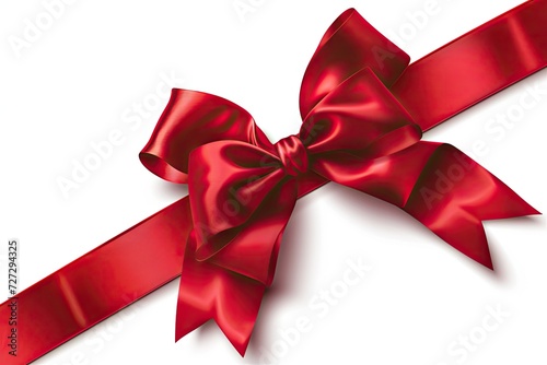 Red Bow Ribbon Isolated, Package Decoration, Beautiful Gift, Present, Red Satin Ribbon