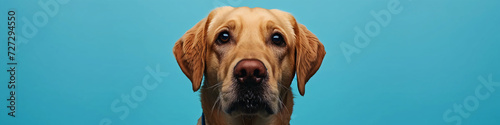 Portrait of a focused Labrador. Studio pet portrait. Dog emotions and expressions concept