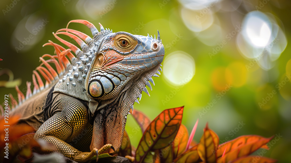 Fototapeta premium wallpaper of a iguana, close up empty copy space
